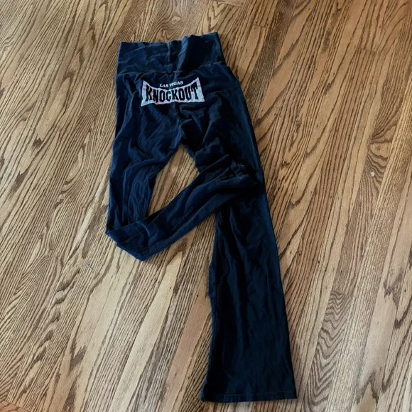 VTG Las Vegas flare cotton stretch American Apparel Black Knockout Leggings. SB3 - Picture 1 of 7